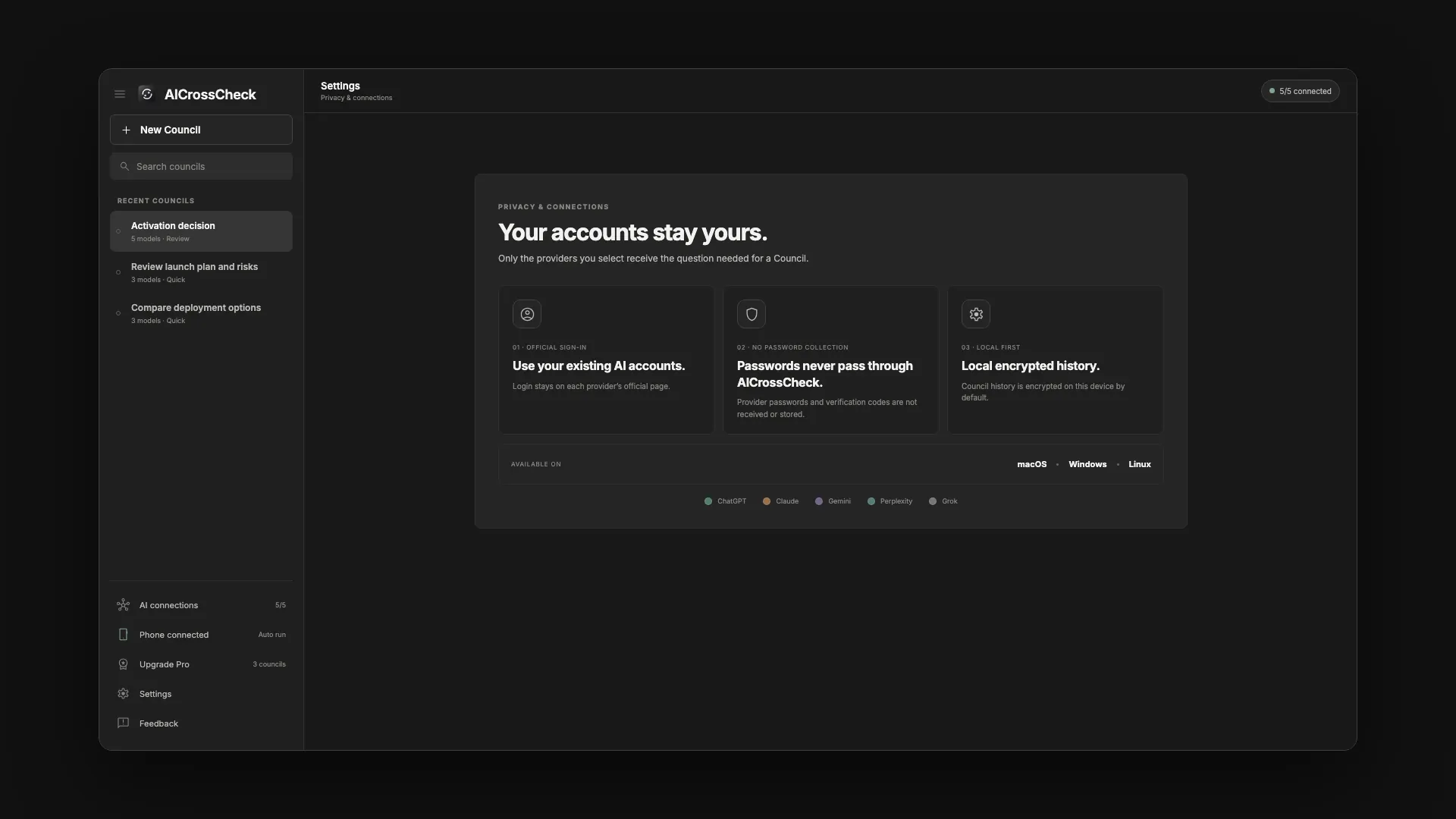 AICrossCheck: local-first privacy panel